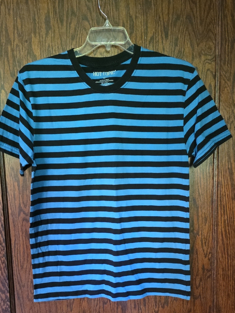 Hot Topic Black & Blue Striped Short Sleeve Tee